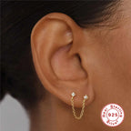 S925Pure Silver Wind Tassel Ear Thread Chain Style Single Diamond Pearl Earrings Stud Hot Selling Wind Ear Jewelry
