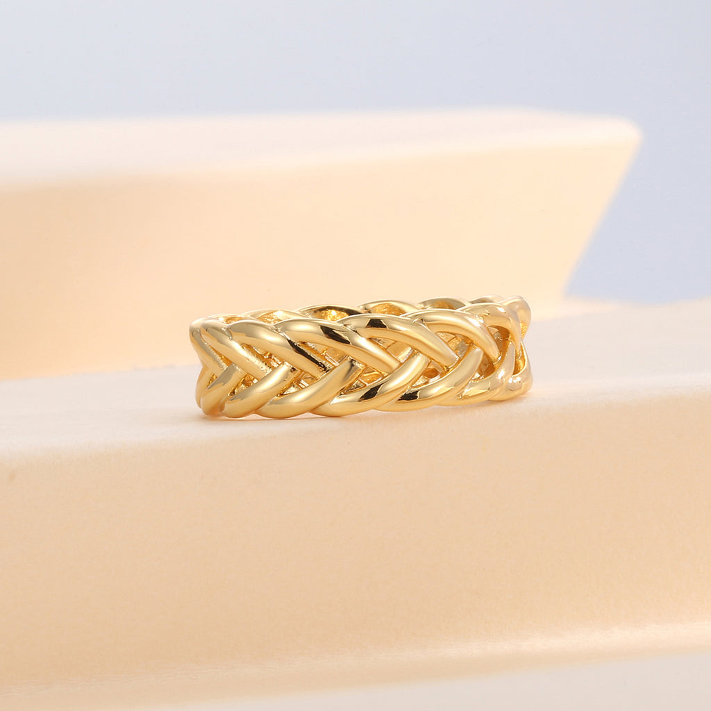 R0150 Rope Hollow Smooth Personality Ring for Women Brass Gold-Plated Hip-Hop Ring