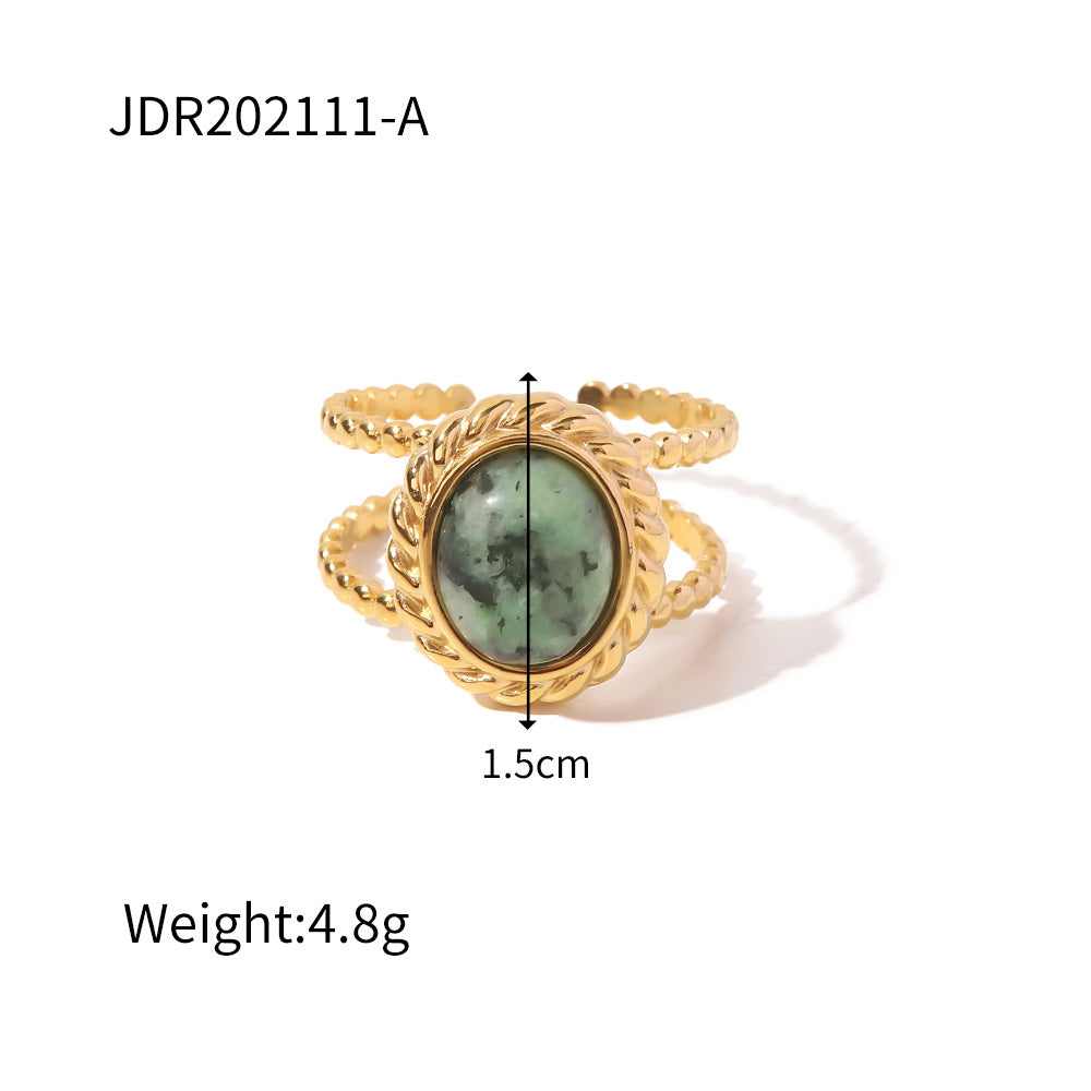 2Hvintage Vintage Style Natural Stone Ring for Women, Open Design Ring, Fashionable and Unique