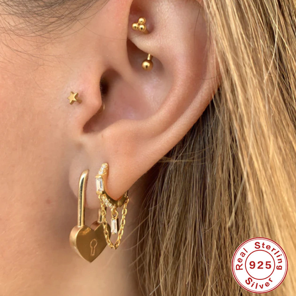 S925Pure Silver Geometric Tassel Chain Square Zircon Pendant Earrings Hoop Earrings New Earrings for Women