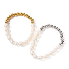 Stainless Steel Freshwater Pearl Round Beads Beaded Bracelet Women Gift PVD Electroplating16K Gold Chain Bracelet