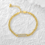 Gold-Plated Brass Cuban Link CZ Chain Bracelet with Linked Detail featuring cubic zirconia detailing