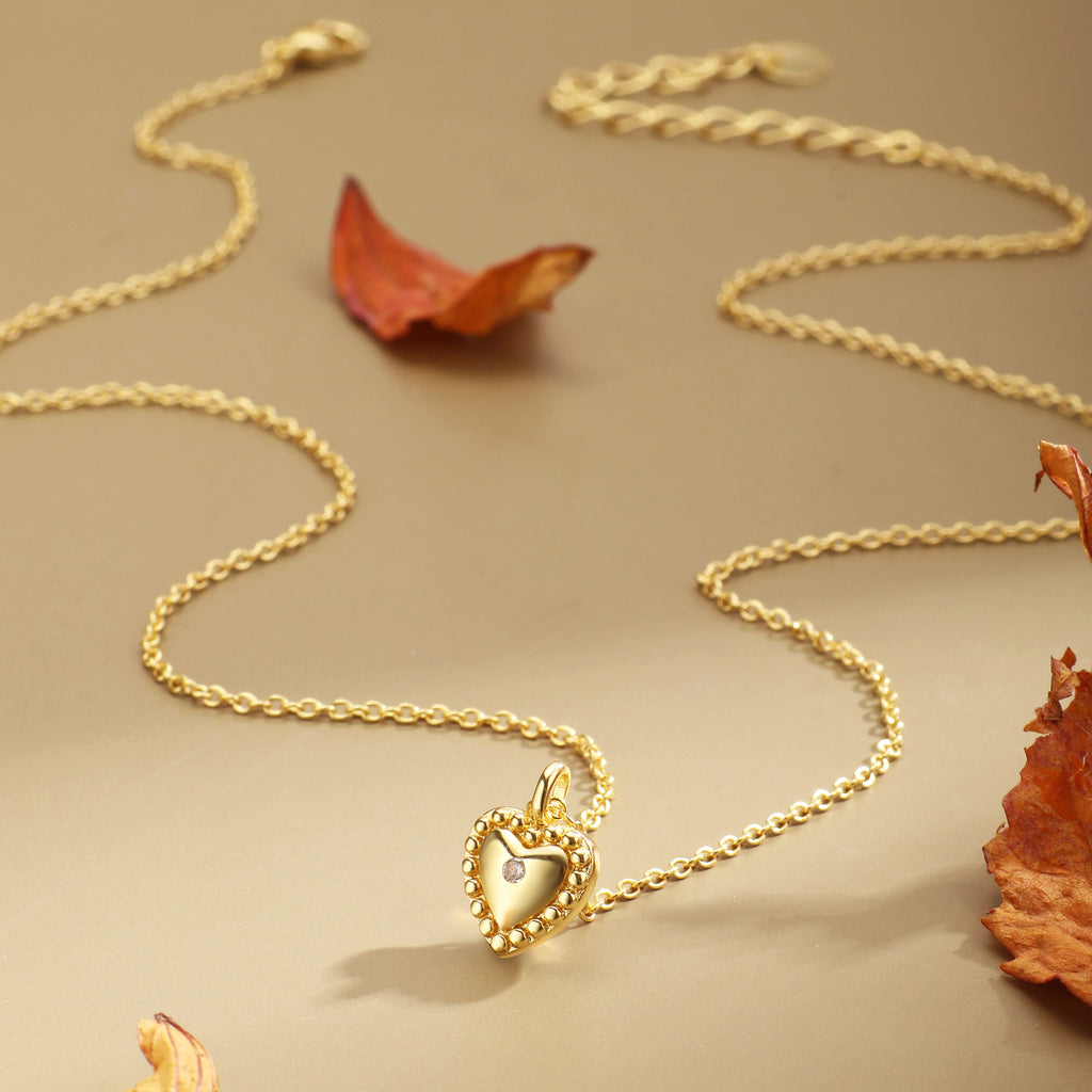 CYN0056 Heart-shaped Pendant Necklace for Women, Heart-shaped Zircon Inlay, Romantic Peach Heart Jewelry, One-piece Dropshipping