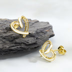 E0195 Elegant Fashion Heart-Shaped Zircon Stud Earrings for Women, Milky White Resin Peach Heart Hollow Design Earrings