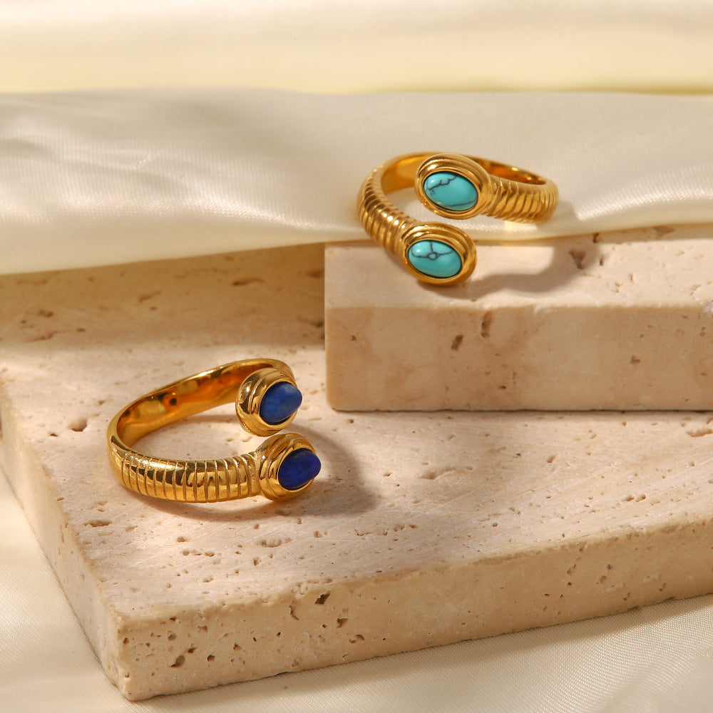 2H 18K Electroplated Gold Thread Inlaid Lapis Lazuli Snake-Shaped Open Ring Fashion Trend