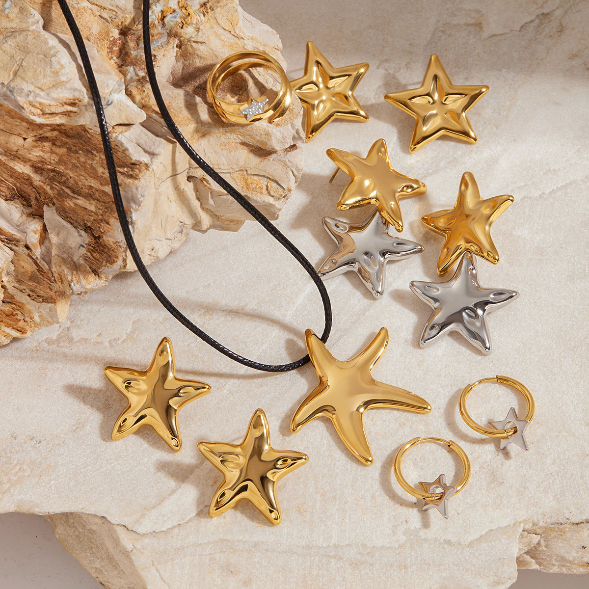 Jewelry Stainless Steel Necklace Simple Earrings Pentagram Ring rings