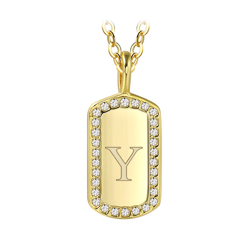 N0046 Gold-plated26Letter Square Necklace for Women, Simple Design English Choker Jewelry