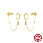 S925Sterling Silver Moon Heart Tassel Inlaid Diamond Ear Thread Hoop Earrings Stud Earrings Hot Sale Evil Eye Ear Jewelry