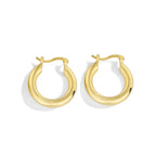 E0201 Basic Gold-Plated Smooth Earrings for Women, Simple Style with Metallic Texture Hoops