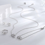 S0007  Korean Fashion Elegant Double Heart Bracelet Necklace Earrings Ring Four-Piece Set White gold Jewelry Set