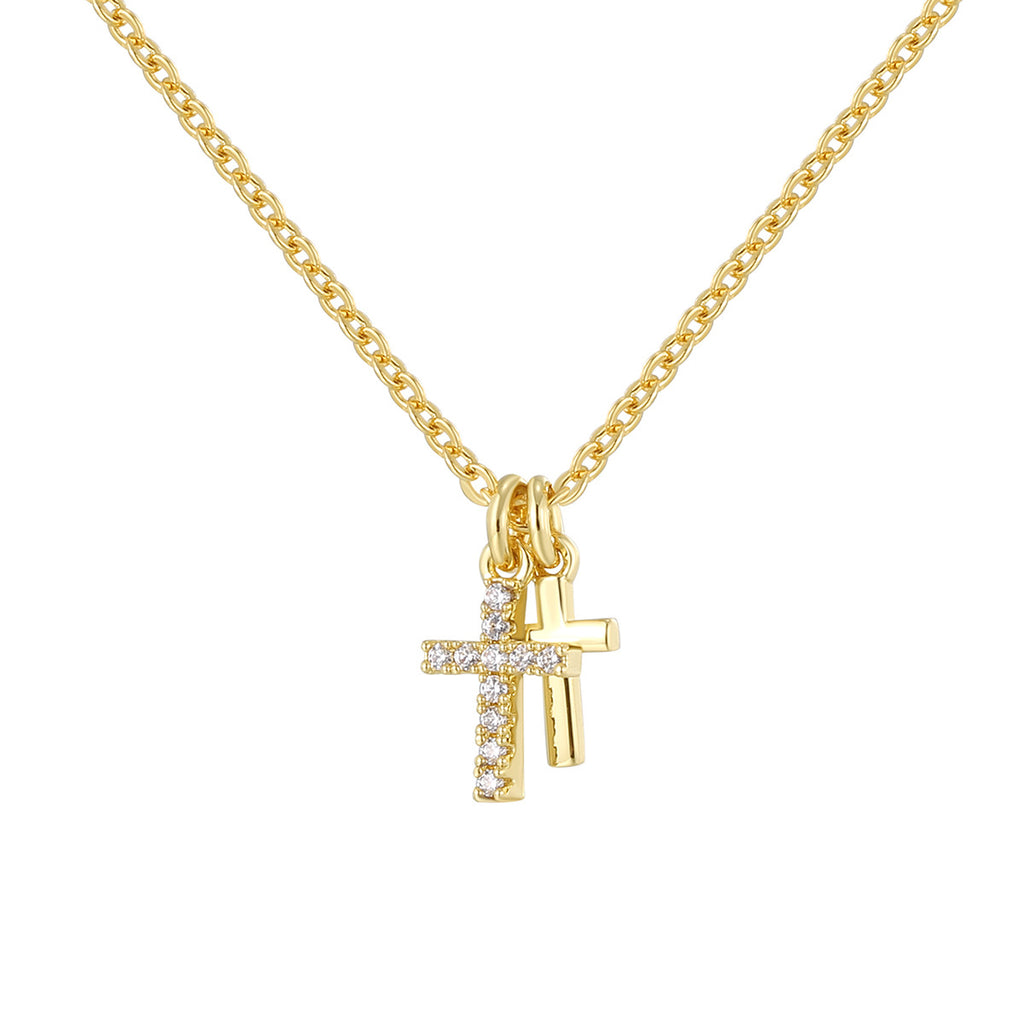 N0292 Retro Personalized Design Necklace for Women Gold-Plated Zircon Cross Pendant