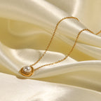 Gold-Plated Stainless Steel Minimalist Pearl Pendant Necklace — front view