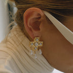 Cross Imitation Pearl Earrings Non-Fading Jewelry for Women Stainless Steel