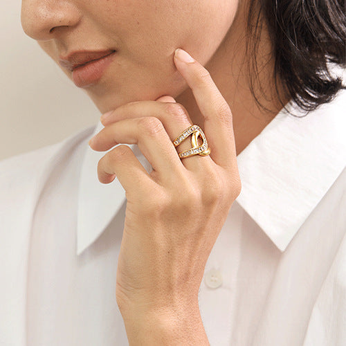 Rhinestone Ring Non-Fading Women's Jewelry18k Stainless Steel Jewelry