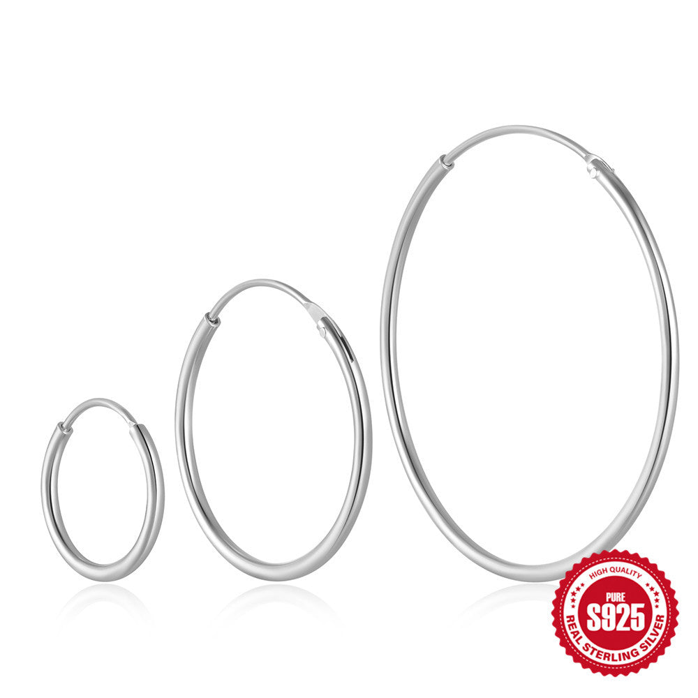925Pure Silver Minimalist Smooth Hoop Earrings Set Hot-Selling Classic Cool Earrings for Women