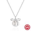 Pearl Bow 925 Sterling Silver Necklace — design silhouette — jewelry finish and design detail
