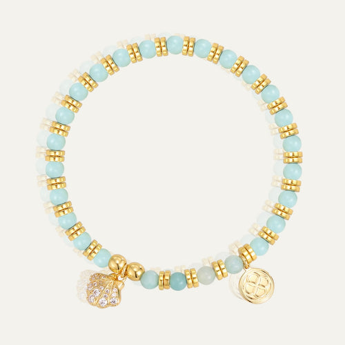 14K Gold-Plated Brass Shell Beaded CZ Bracelet with cubic zirconia design details