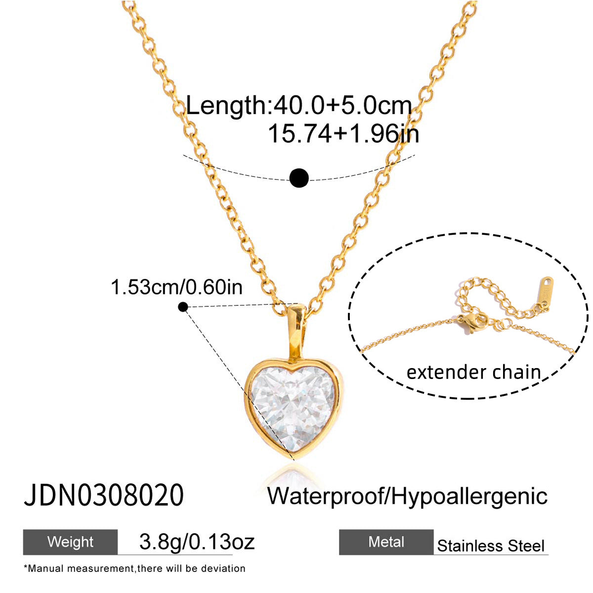 18k Zircon Necklace Collarbone Chain Non-Fading Jewelry Stainless Steel Accessories