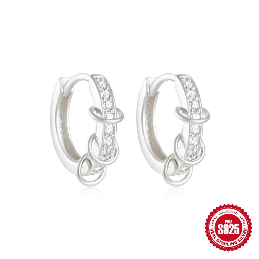 New S925Pure Silver Classic Diamond-Studded Small Round Geometric Hoop Earrings Hot-Selling Creative Ear Jewelry
