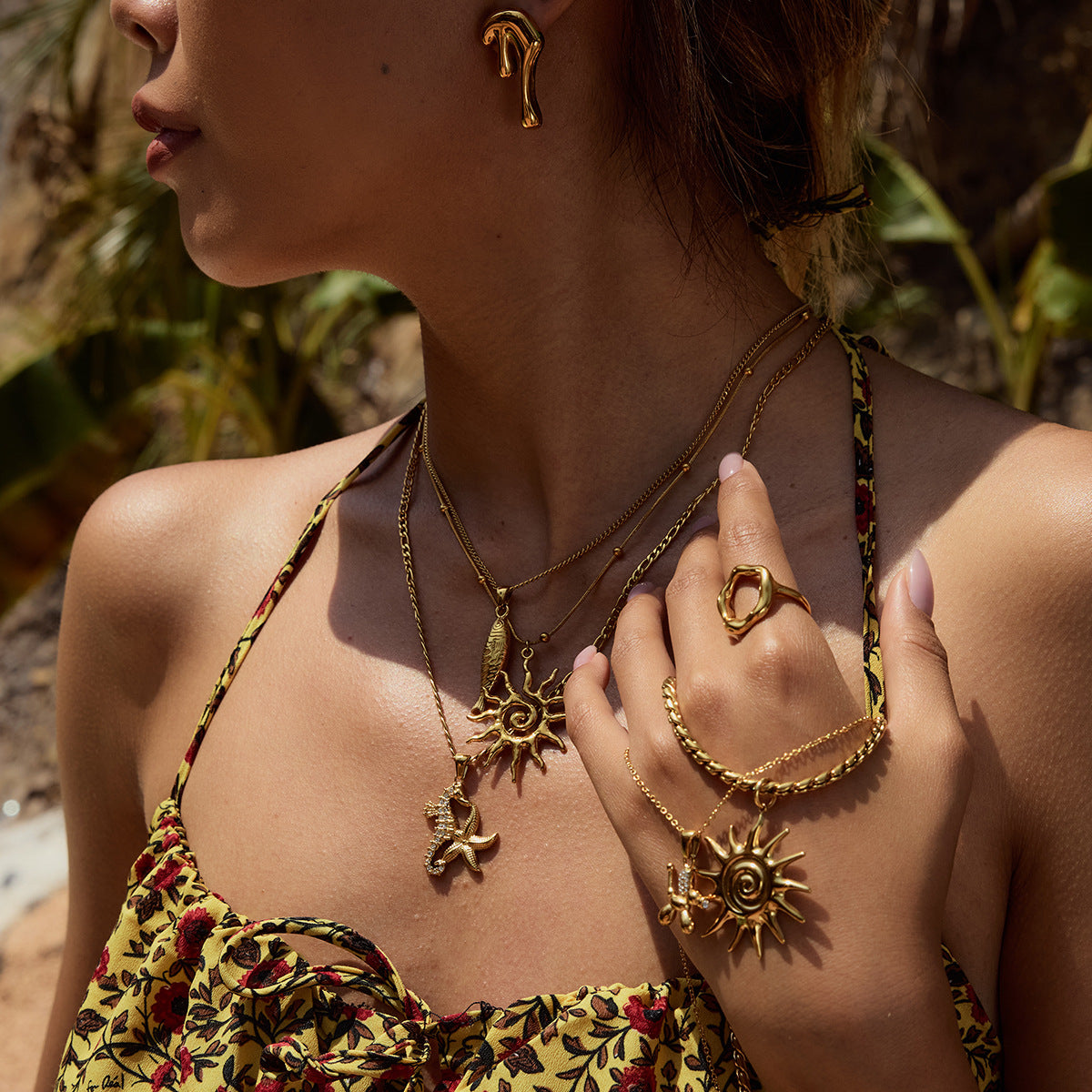 Stainless Steel Vacation Jewelry Necklace Collarbone Chain Halter Accessories for Women