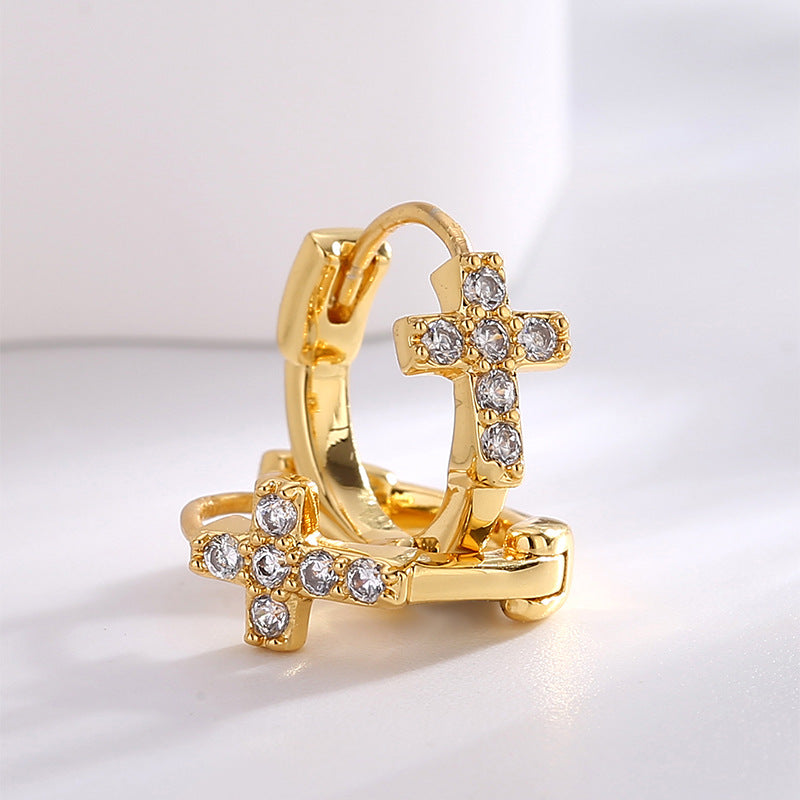 E0673 Fashion Creative Cross Micro Pave Zircon Earrings for Women Trendy Cool Minimalist Ear Clips