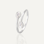 SR0043 S925Silver Water Drop Open Ring Design Minimalist Trendy Fashion