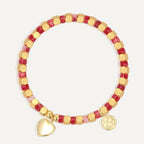 B0249 Vintage Bohemian Heart Beaded Bracelet with Red Stone
