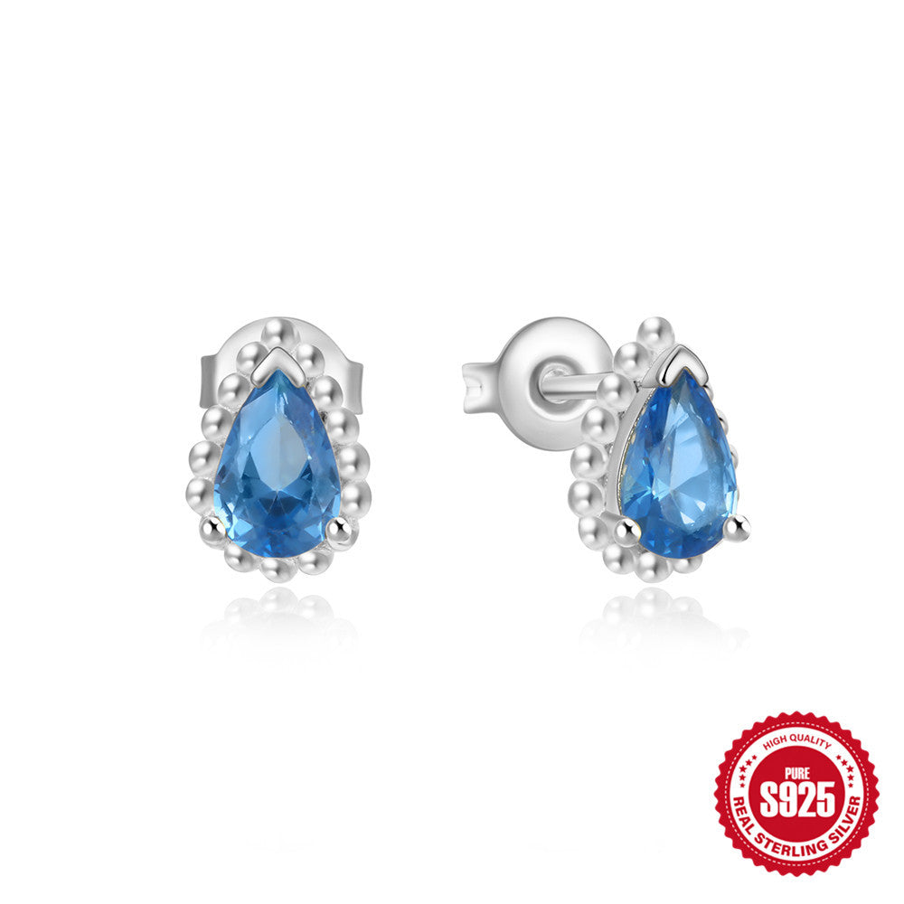 New s925Sterling Silver Gemstone Heart-Shaped Water Drop Diamond-Studded Earrings Hot-Selling Design Ear Jewelry