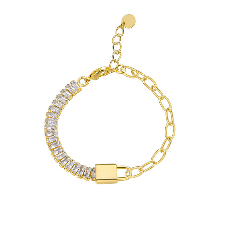 B0132 Fashion Design Asymmetric Lock Bracelet for Women with White Zirconia