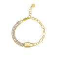 Gold-Plated Brass Lock Asymmetric White CZ Bracelet styled for independent jewelry boutiques