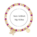 B0277 Bohemian Butterfly Inlaid Zircon Beaded Design Pink Quartz Chalcedony Bracelet