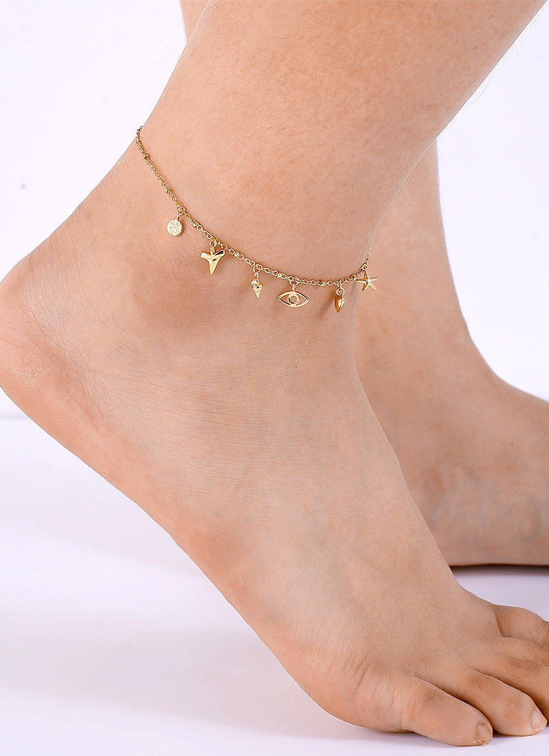 A0008 Fashion Retro Ocean Elements Heart Starfish Shell Conch Anklet Manufacturer In Stock