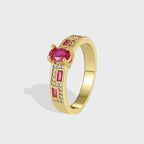 R0386 Fashionable Red Zircon Ring for Women Copper Plated with Real Gold Micro Inlaid White Zircon