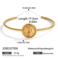 Gold-Plated Stainless Steel Pendant Necklace with Coin Medallion Pearl Detail — close-up detail — jewelry finish and design detail