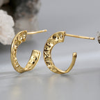 E0460 Exaggerated Design Earrings for Women, Brass Gold-Plated, Irregular Concave Shape C Shaped Earrings