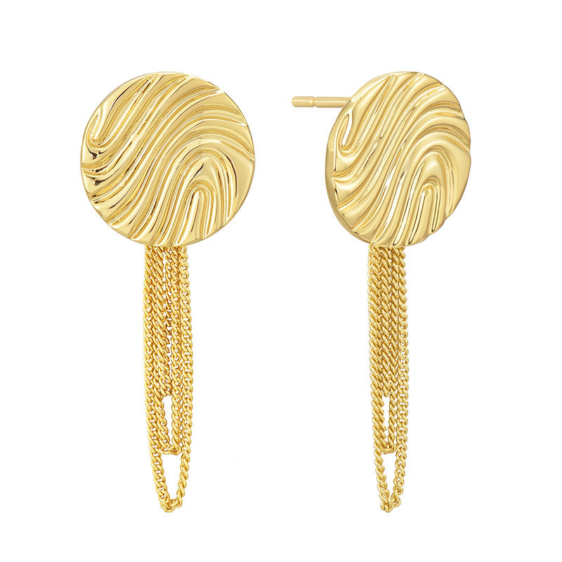 E0627 Creative Fashion Design Wave Pattern Earrings for Women Brass Gold-Plated Tassel Chain Earrings