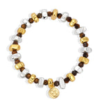Two Tone Gold And Silver Bead Tiger Eye Stone Bracelet
