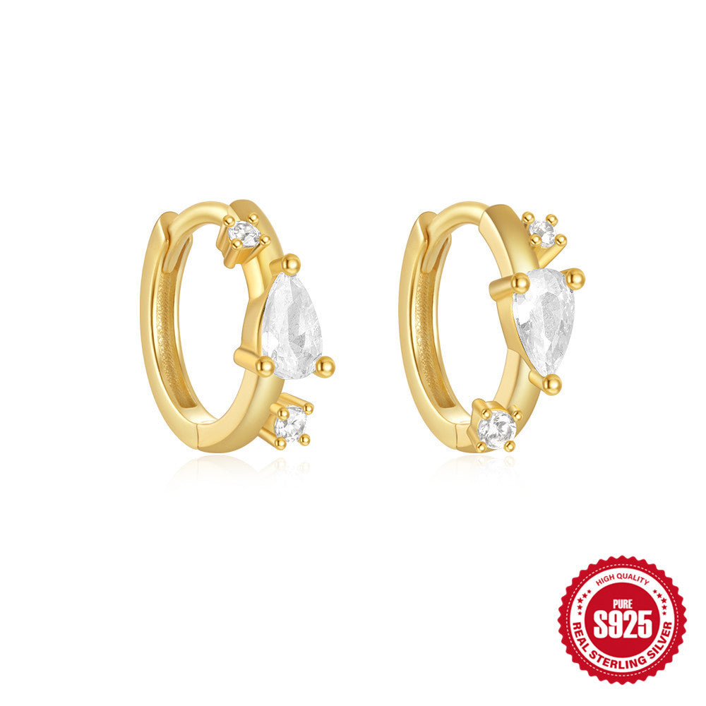 S925Sterling Silver Rainbow Colorful Star Moon Earrings Hoop Daily Wear Diamond-Studded Ear Clips Ear Jewelry for Women