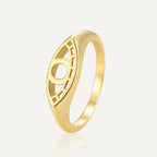 R0496 Design Sense Demon Eye Hollow Ring for Women, Copper Plated with Gold, Minimalist Style