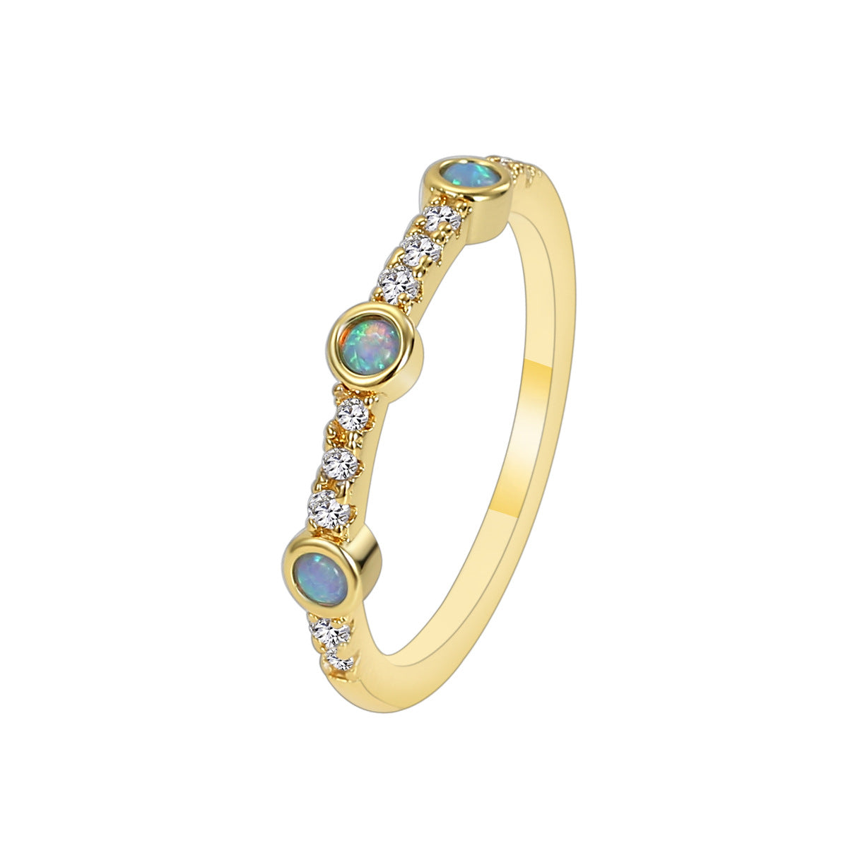 R0241 Fashion Accessories for Women Brass Gold-Plated Blue Opal Zircon Opal Ring Trendy