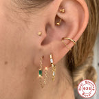 S925Pure Silver Geometric Tassel Chain Square Zircon Pendant Earrings Hoop Earrings New Earrings for Women