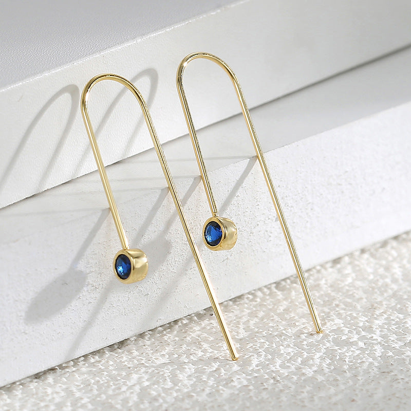 E0363 New style simple blue zircon earrings fashion U Long-shaped Earrings Ear Hooks Ear Jewelry