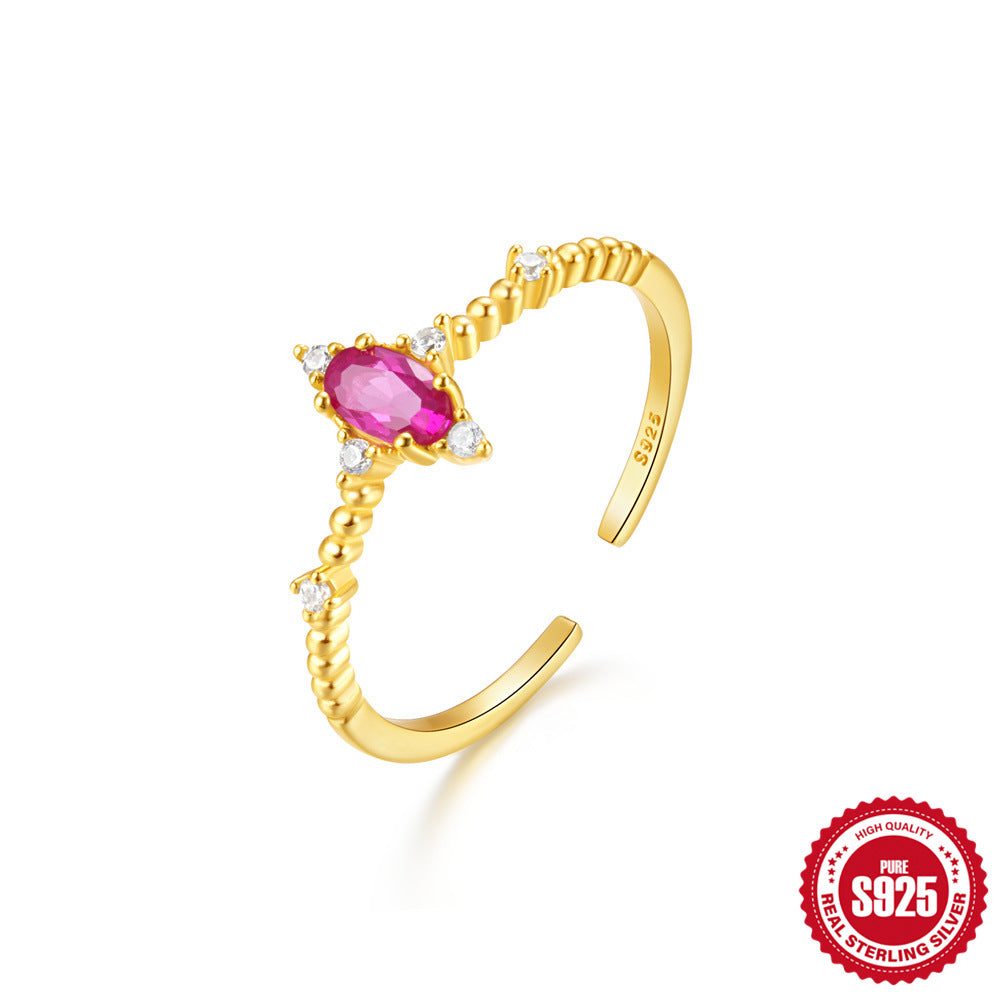 New Product S925Sterling Silver Ring Japanese and Korean Design Sense Geometric Zircon Ring Fashion Open Index Finger Ring