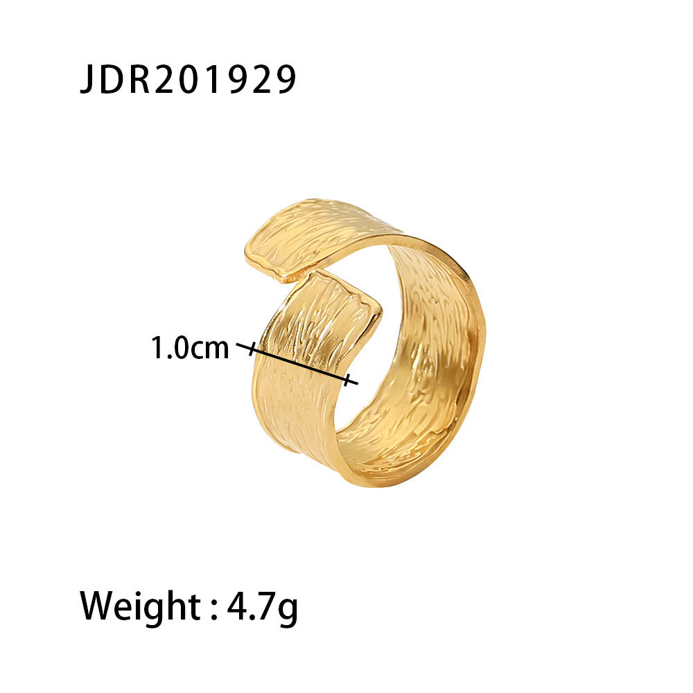 2H18K Gold-Plated Adjustable Stainless Steel Ring Wrinkle Fashion Jewelry Hand Ring Women's Versatile Ring