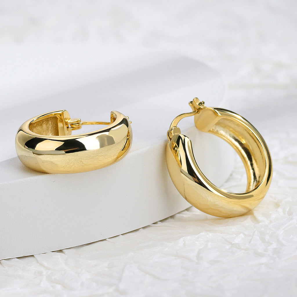 E0273 Vintage Glossy Metal Texture C Exaggerated Hoop Earrings for Women with Real Gold Plating