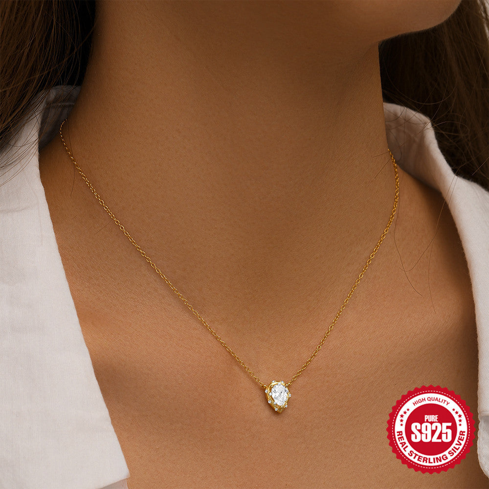S925 Sterling Silver Water Drop Collarbone Necklace With Zircon