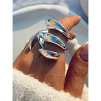 2H 18K Gold Stainless Steel Smooth Spring-Shaped Three-Layer Ring Fashionable Design Ring