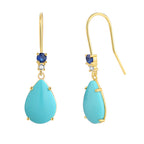 E0478 Elegant and fashionable Water Drop Blue Turquoise Ear Hook Women's retro Inlaid Blue Zircon Ear Jewelry