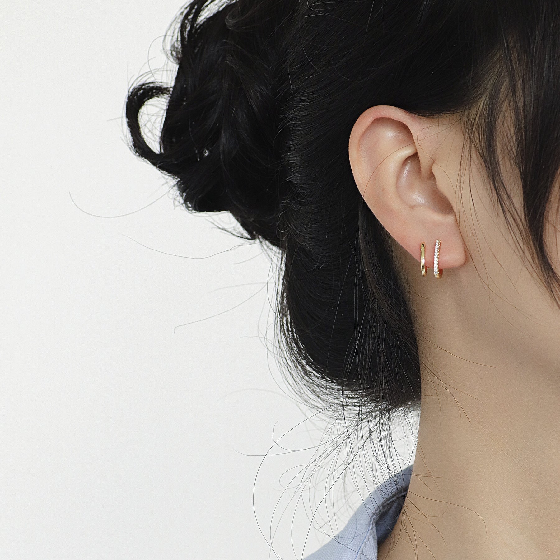 E0166Geometric Metal Style Double Layer Round Micro Inlaid Zirconia Ear Buckle Ear Jewelry Spot