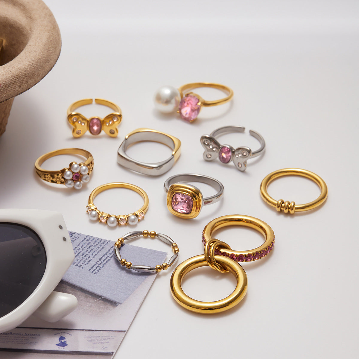 Stainless Steel Pink Zircon Ring Non-Fading Jewelry Non-Fading Accessories